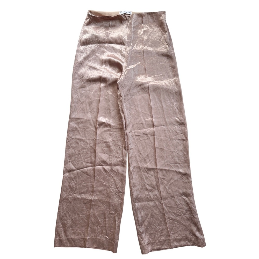 Mango Wide Leg Trousers Women Size 6 Pink Metallic Satin High Waist NWT 312RAIDA
